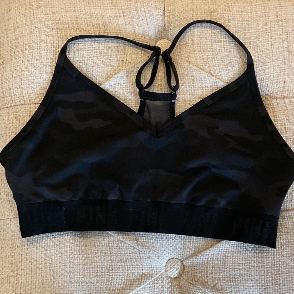 PINK Victoria's Secret Black Camouflage Sports Bra